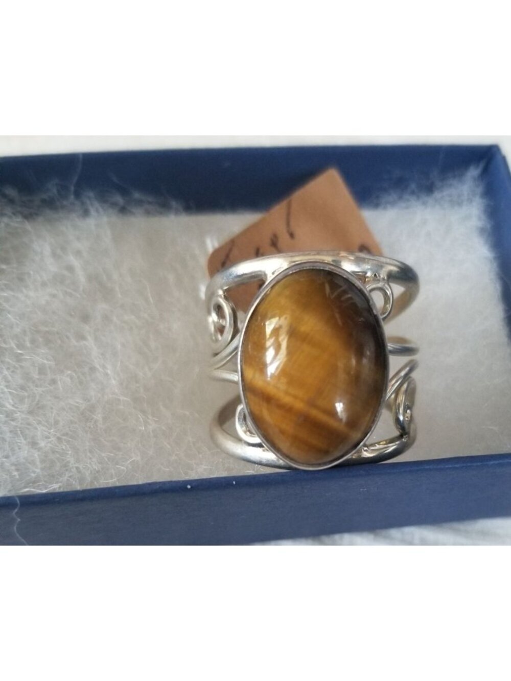 Ring Band Tiger Eye Silver Stone 20 x 15 mm Size 10 Handcrafted 8.4 gr Jerry - Picture 2 of 13